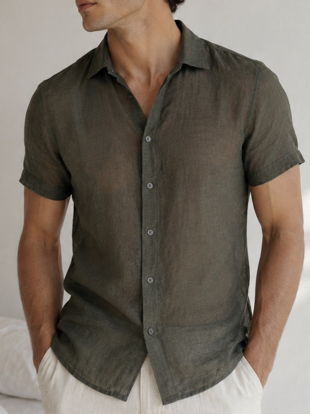Short sleeve linen shirt by Mango man